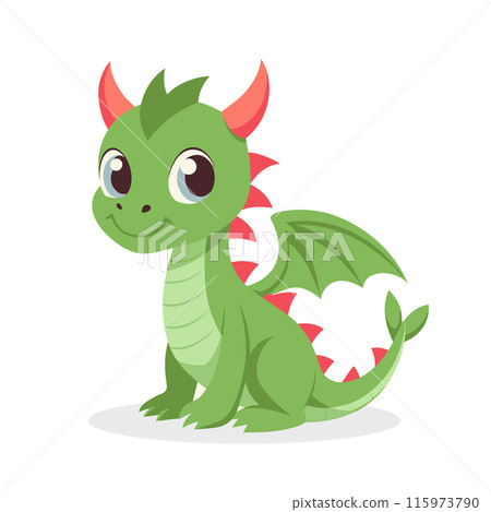 Cute cartoon dragon. Baby dragon or dinosaur cute character. Fairytale monster. Illustration, print 115973790