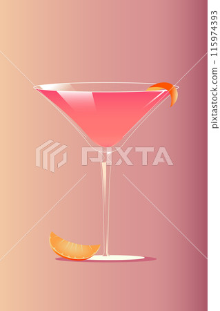Cosmopolitan cocktail with orange slices against pink gradient background. Vector illustration. Creative design. 115974393