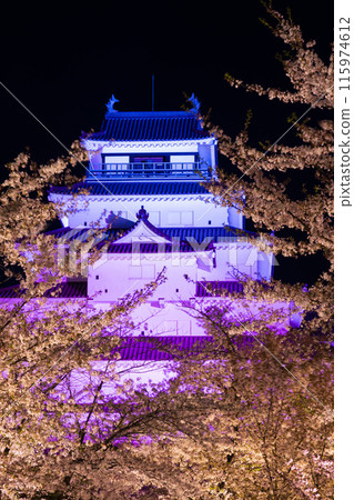 日本賞櫻勝地百選：福島鶴雅城（會津若松城）夜間櫻花點燈 115974612