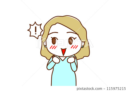 (上半身正面)臉頰染上驚訝的興奮與幸福的白人女性 (上半身正面)臉頰染上驚訝的興奮與幸福的白人女性 115975215