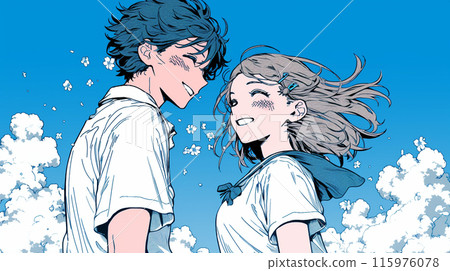 天真無邪的年輕戀人在微風中約會 天真無邪的年輕戀人在微風中約會 115976078