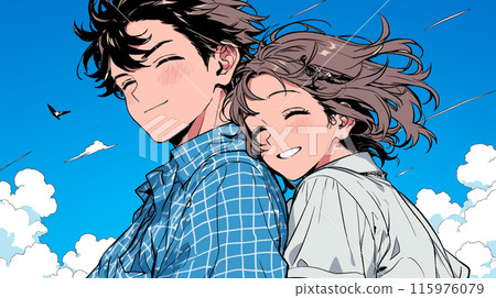 A young couple on a date in the gentle breeze 115976079