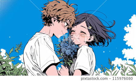 A young couple on a date in the gentle breeze A young couple on a date in the gentle breeze 115976080