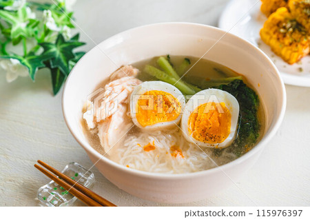 Chilled tofu noodles with chicken stock Chilled tofu noodles with chicken stock 115976397
