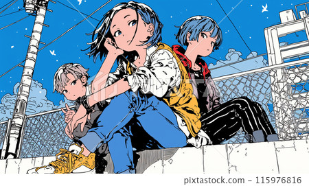 Toyoko Girls: Young girls hanging out sitting on the ground 115976816