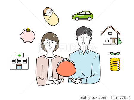 A couple thinking about their finances and future 115977095
