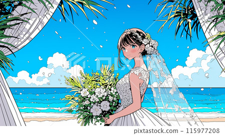 年輕的新娘在海邊舉行婚禮 115977208