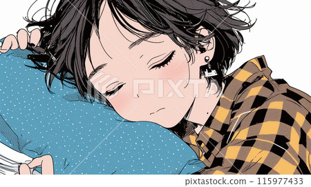 A young woman falls asleep on a hot summer afternoon 115977433