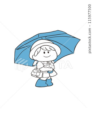 Kindergarten girl with umbrella, summer uniform color 115977500