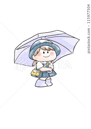 帶傘的幼兒園兒童,女孩,夏裝,水彩顏色 帶傘的幼兒園兒童,女孩,夏裝,水彩顏色 115977504