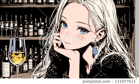 Woman drinking wine: white wine at a cocktail bar Woman drinking wine: white wine at a cocktail bar 115977615