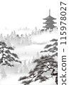 Pine, Mist, Five-story Pagoda, Ink 115978027