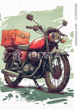 A red motorcycle with a red box on the back A red motorcycle with a red box on the back 115978394