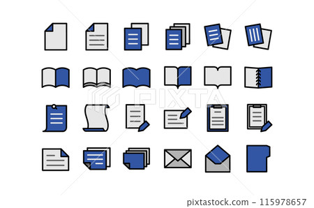 文件和書籍的彩色線條畫圖標 115978657