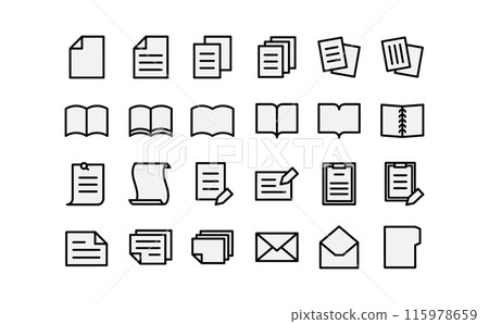 Documents and books monochrome line icon 115978659
