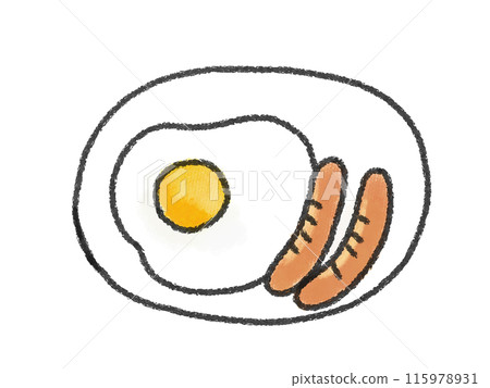 Hand-drawn illustration of fried eggs on a plate 115978931