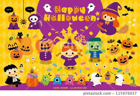 Pop cute Halloween illustration set Pop cute Halloween illustration set 115978937