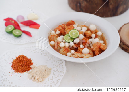 Meatballs with Peanut Crackers as a Background 115980317