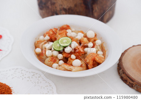 Meatballs with Peanut Crackers as a Background 115980480