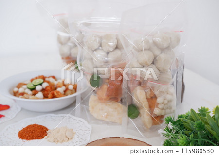 Meatballs with Peanut Crackers as a Background Meatballs with Peanut Crackers as a Background 115980530