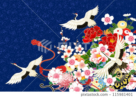Crane, float, Japanese pattern, navy blue 115981401