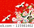 Crane, float, Japanese pattern, red 115981402