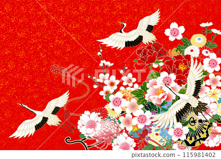 Crane, float, Japanese pattern, red 115981402