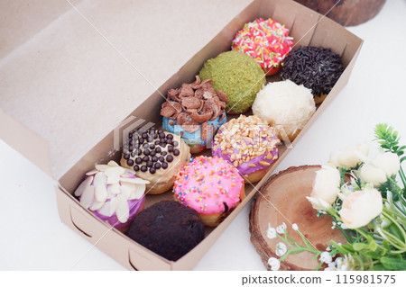 ball donuts with various flavors as a background 115981575