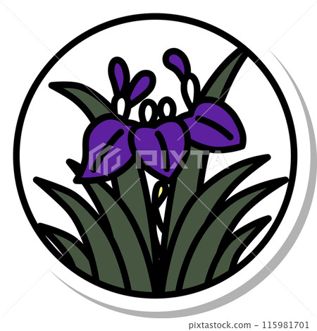 Sticker-style circular mini Hanafuda cards - Iris, Iris japonica, May, Iris petals Sticker-style circular mini Hanafuda cards - Iris, Iris japonica, May, Iris petals 115981701