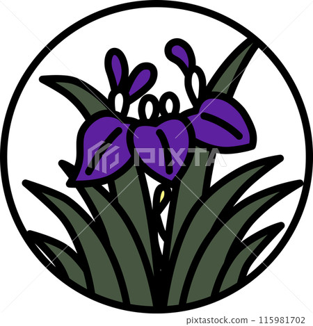 Color circular mini Hanafuda cards - Iris, Iris japonica, May, Iris sap Color circular mini Hanafuda cards - Iris, Iris japonica, May, Iris sap 115981702