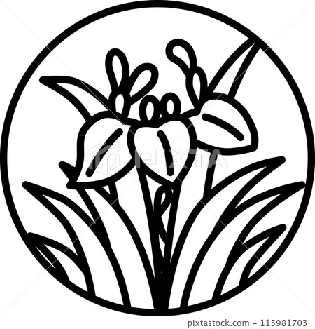 Line drawing circular mini Hanafuda cards - Iris, Iris, May, Iris sap Line drawing circular mini Hanafuda cards - Iris, Iris, May, Iris sap 115981703