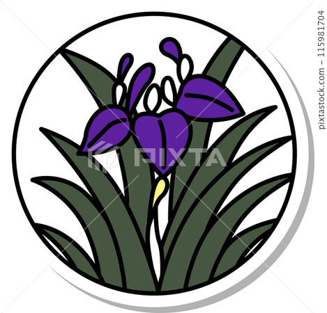 Sticker-style circular simple Hanafuda cards - Iris, Iris, May, Iris scum Sticker-style circular simple Hanafuda cards - Iris, Iris, May, Iris scum 115981704