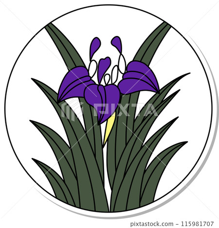 貼紙風格圓形花札、鳶尾花、森輪、小月、五月、鳶尾花渣 115981707