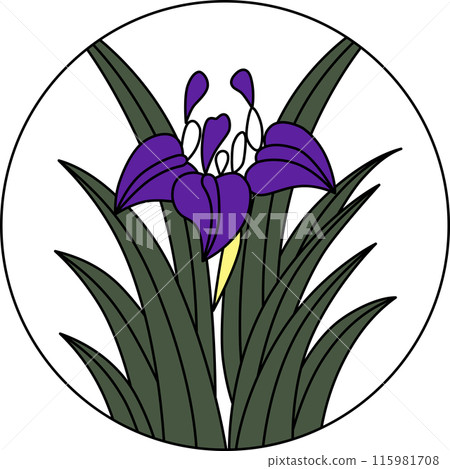 Colored circular Hanafuda cards - Iris, Iris, May, Iris sap 115981708