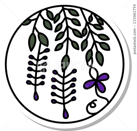 Sticker-style circular simple Hanafuda card - Uzuki, Wisteria, April, Wisteria sap Sticker-style circular simple Hanafuda card - Uzuki, Wisteria, April, Wisteria sap 115981754