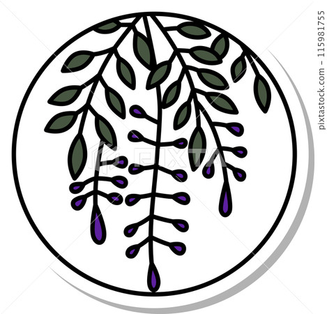 Sticker-style circular simple Hanafuda card - Uzuki, Wisteria, April, Wisteria sap Sticker-style circular simple Hanafuda card - Uzuki, Wisteria, April, Wisteria sap 115981755