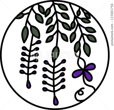 Color circular simple Hanafuda card Uzuki Wisteria April Wisteria sap Color circular simple Hanafuda card Uzuki Wisteria April Wisteria sap 115981756