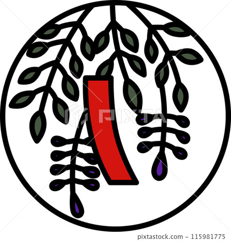 Color circular mini Hanafuda cards - Uzuki, Wisteria, Red and short, April, Wisteria with red and short 115981775