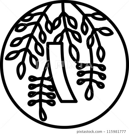 線描圓形迷你花札卯月紫藤紅短四月紫藤紅短 115981777