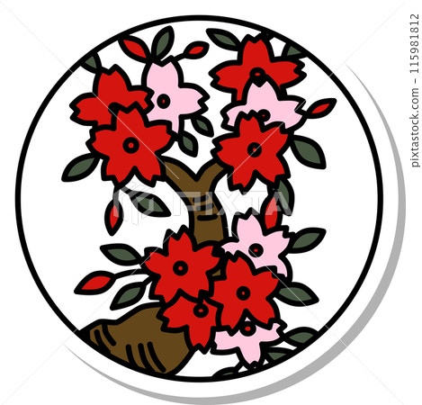 Sticker-style circular simple Hanafuda cards - Yayoi, Sakura, March, Sakura scum 115981812