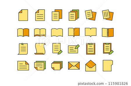 文件和書籍的彩色線條畫圖標 115981826