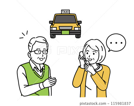 搭乘計程車的老人 電話叫計程車的老人 搭乘計程車的老人 電話叫計程車的老人 115981837