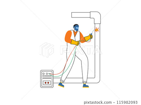 Welding Service Vector Illustration with Professional Welder Job Weld Metal Structures, Pipe and Steel Construction in Flat Cartoon Background Welding Service Vector Illustration with Professional Welder Job Weld Metal Structures, Pipe and Steel Construction in Flat Cartoon Background 115982093