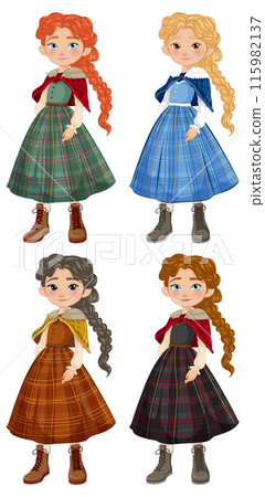 Charming Girls in Plaid Dresses 115982137