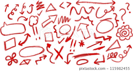 Red arrow set_Business_Handwritten line illustration Red arrow set_Business_Handwritten line illustration 115982455