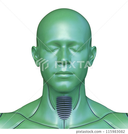 Male cyborg face close-up 115983082