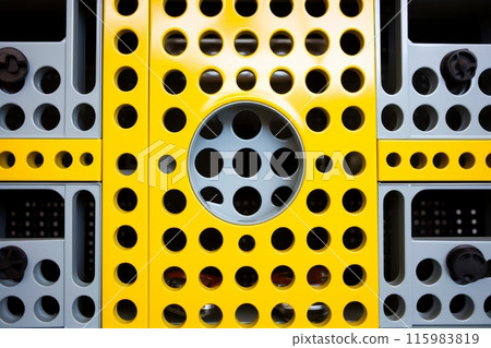 Close-up yellow metallic object, abstract texture background, Generative AI 115983819