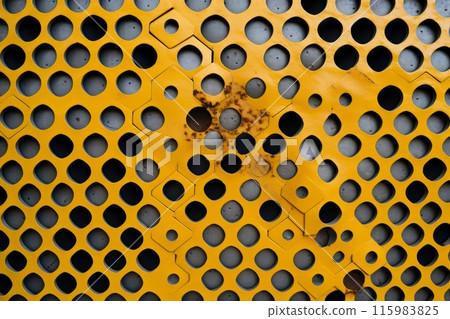 Close-up yellow metallic object, abstract texture background, Generative AI 115983825