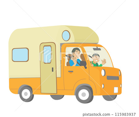 父母和孩子乘坐露營車的插圖 115983937