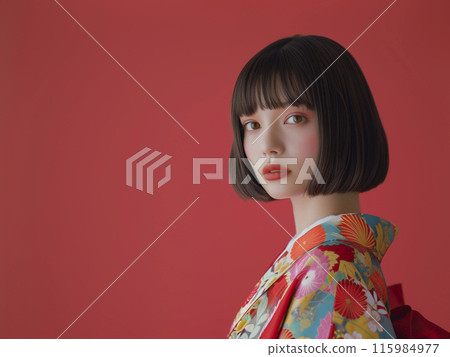 日本女性穿著華麗的和服看起來很好看 115984977